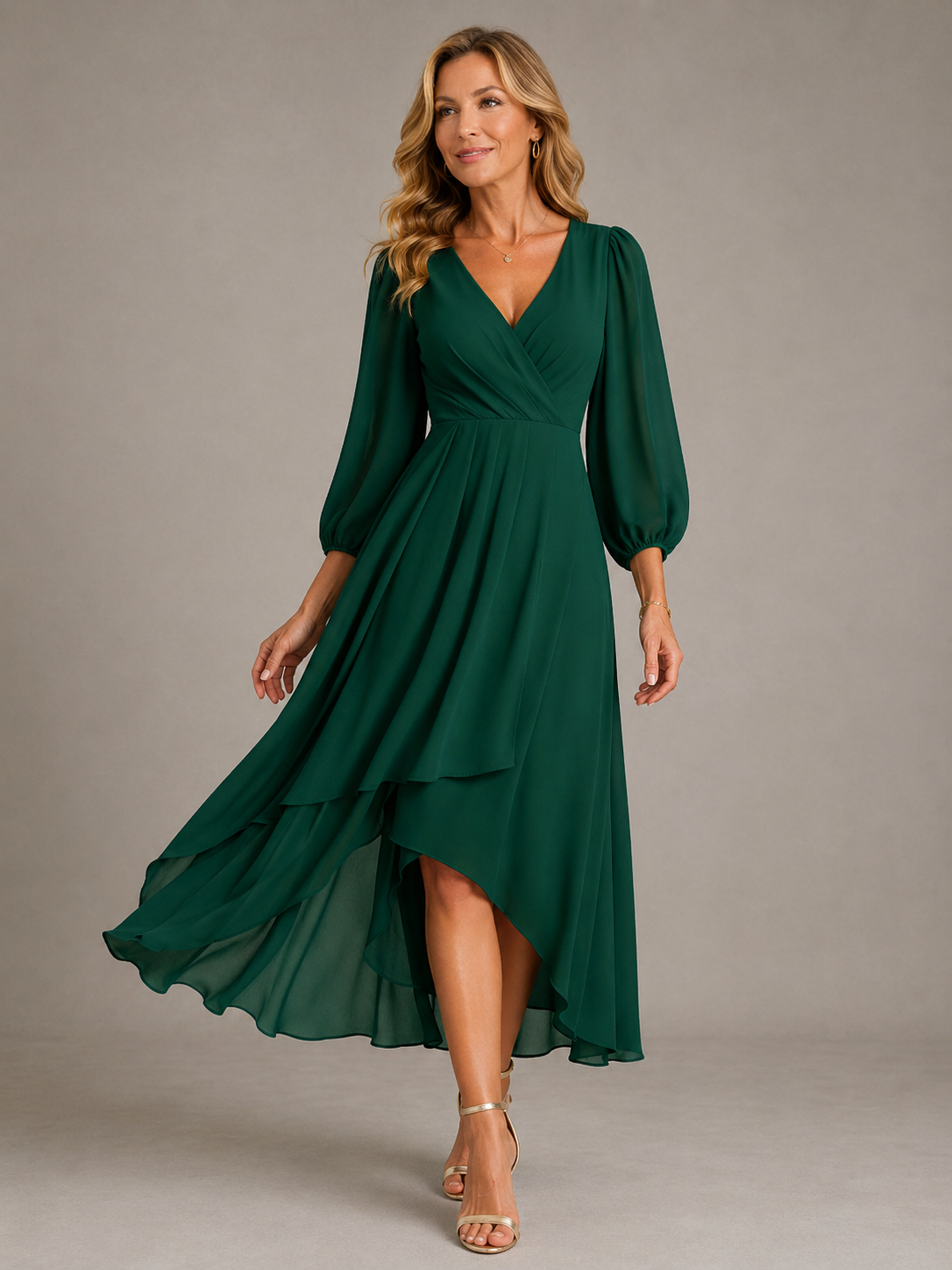 Mia Elegante Lange Jurk met V-hals voor Dames