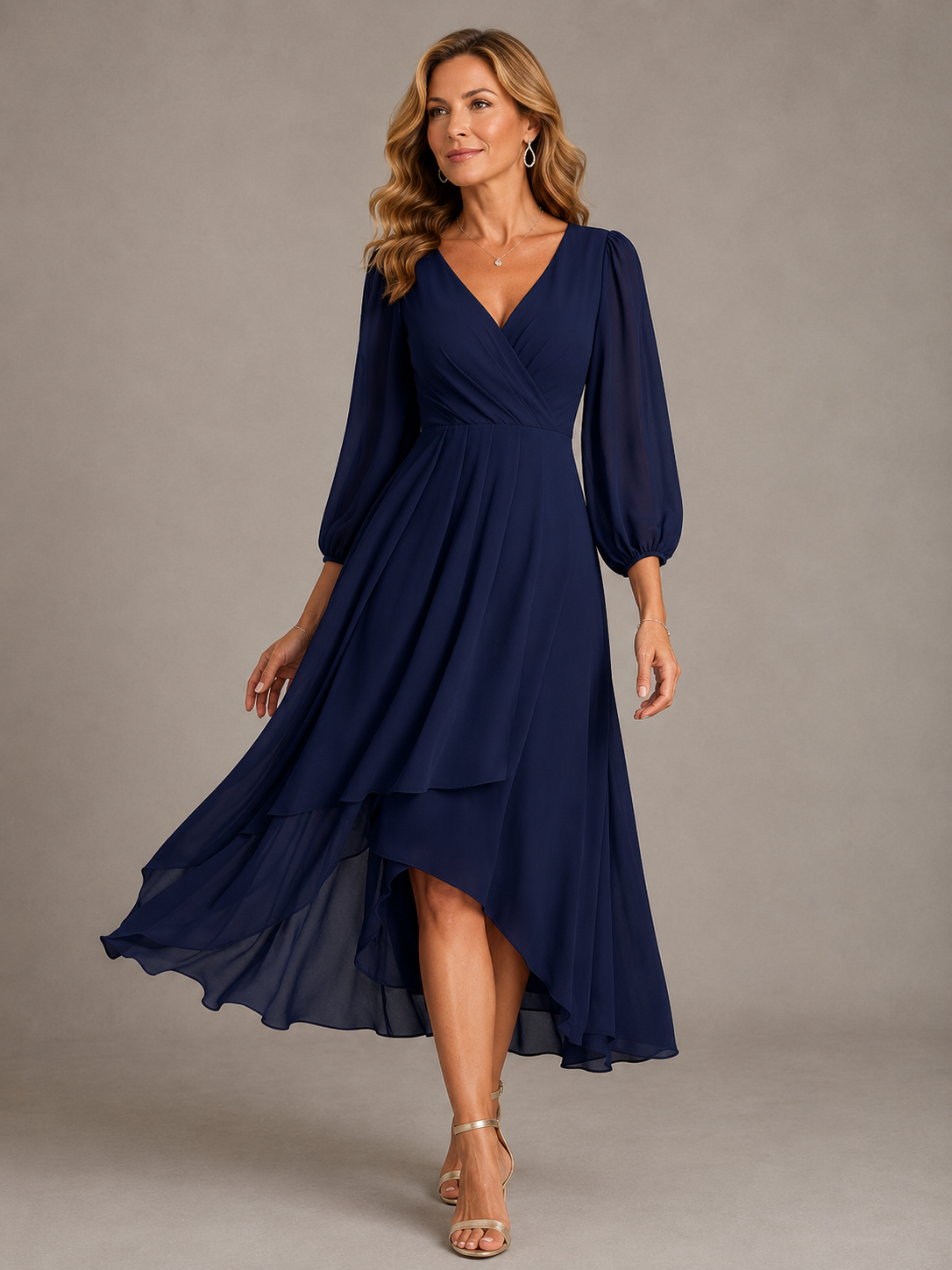 Mia Elegante Lange Jurk met V-hals voor Dames