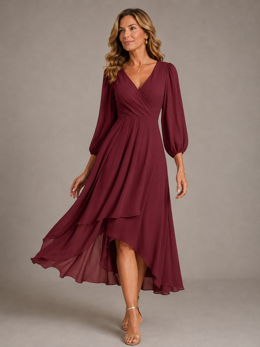 Mia Elegante Lange Jurk met V-hals voor Dames