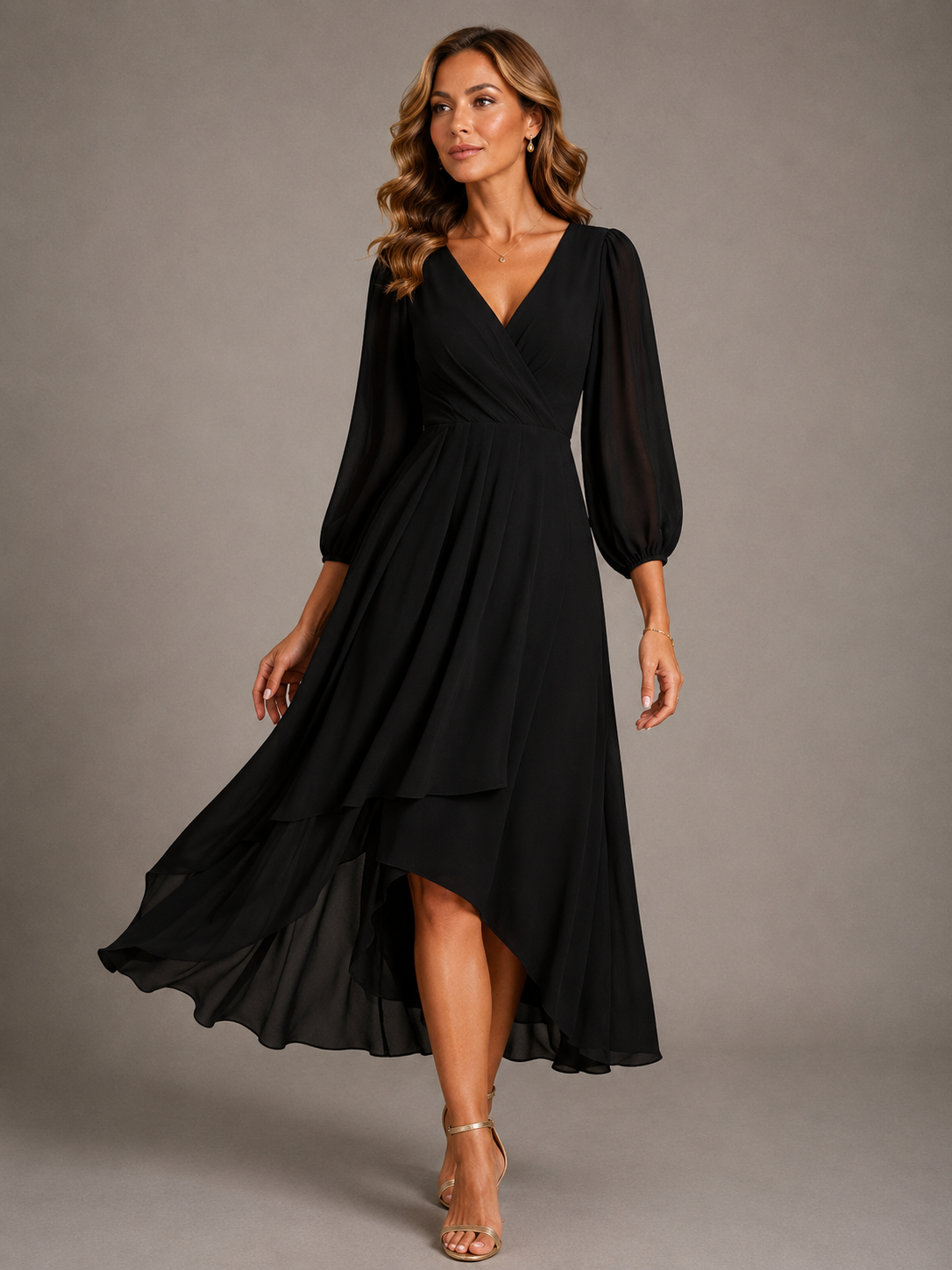 Mia Elegante Lange Jurk met V-hals voor Dames