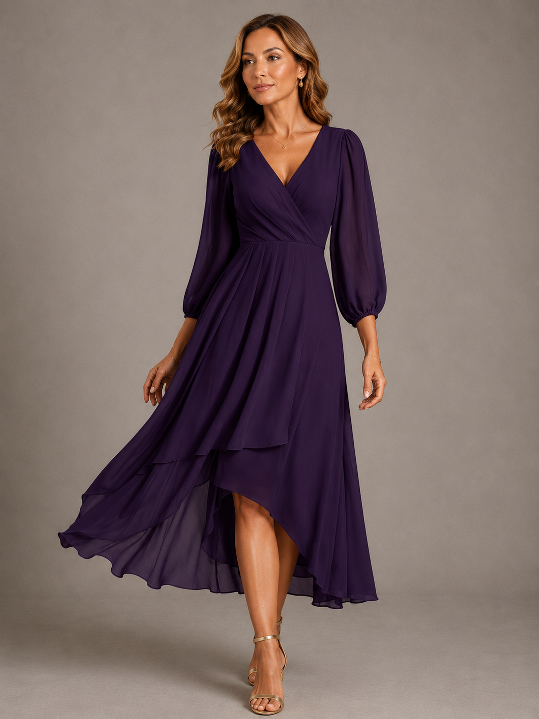 Mia Elegante Lange Jurk met V-hals voor Dames