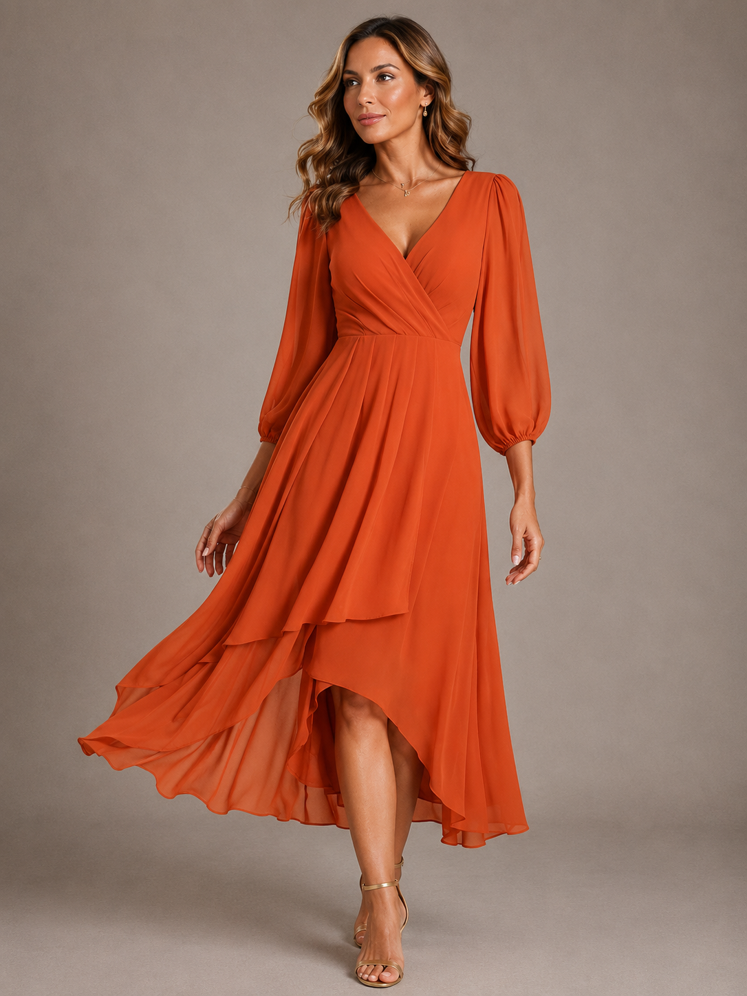Mia Elegante Lange Jurk met V-hals voor Dames