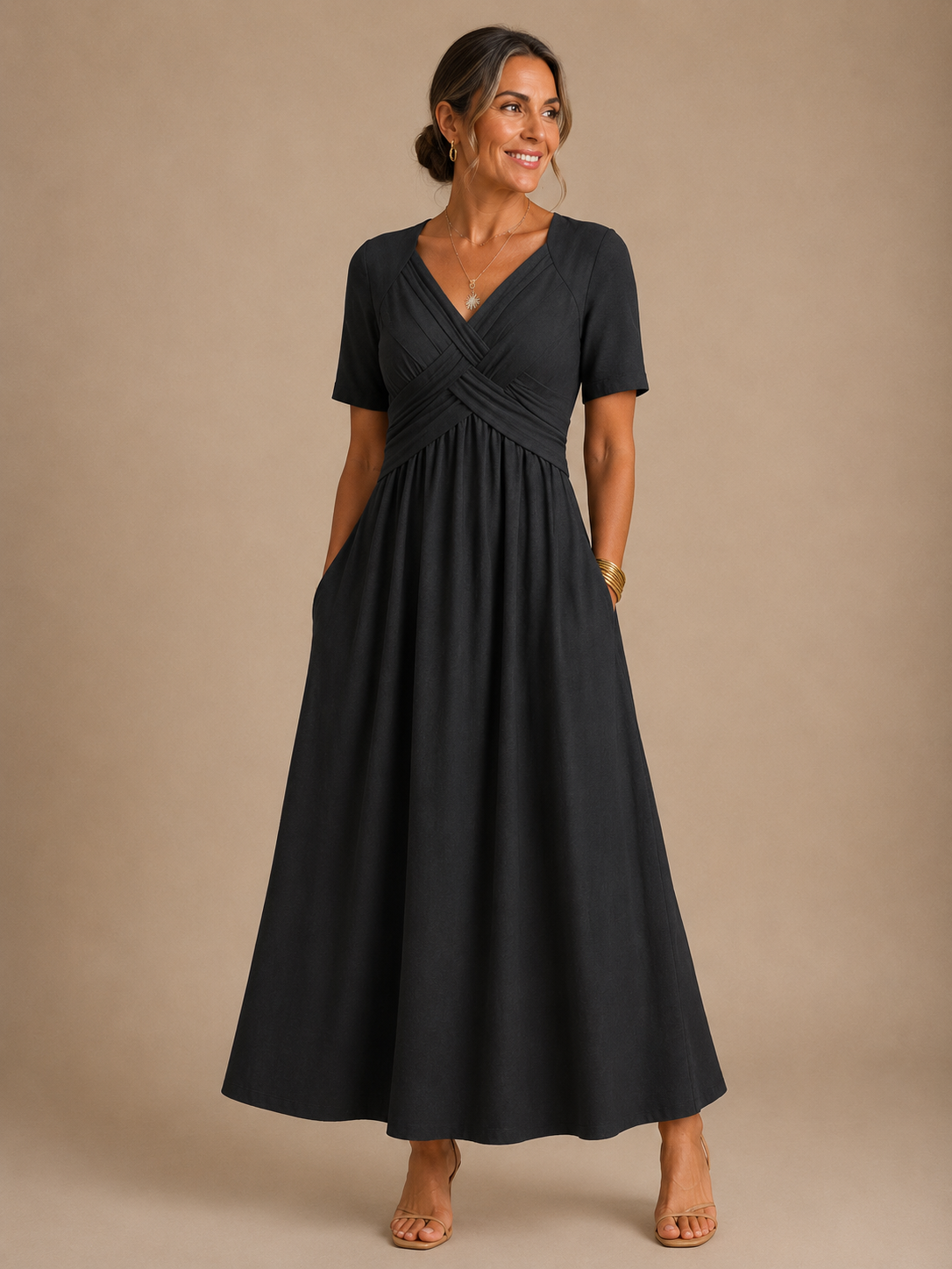 Dames Elegante V-Hals Midi Jurk