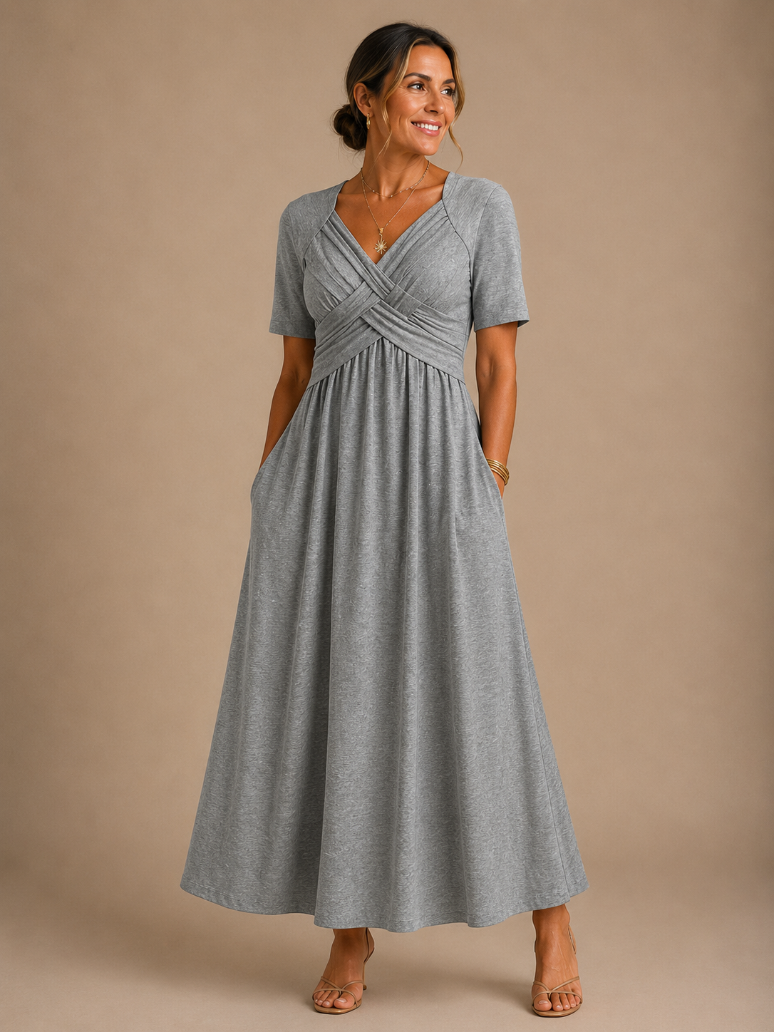 Dames Elegante V-Hals Midi Jurk