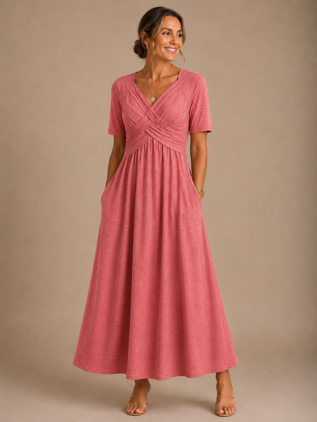 Dames Elegante V-Hals Midi Jurk