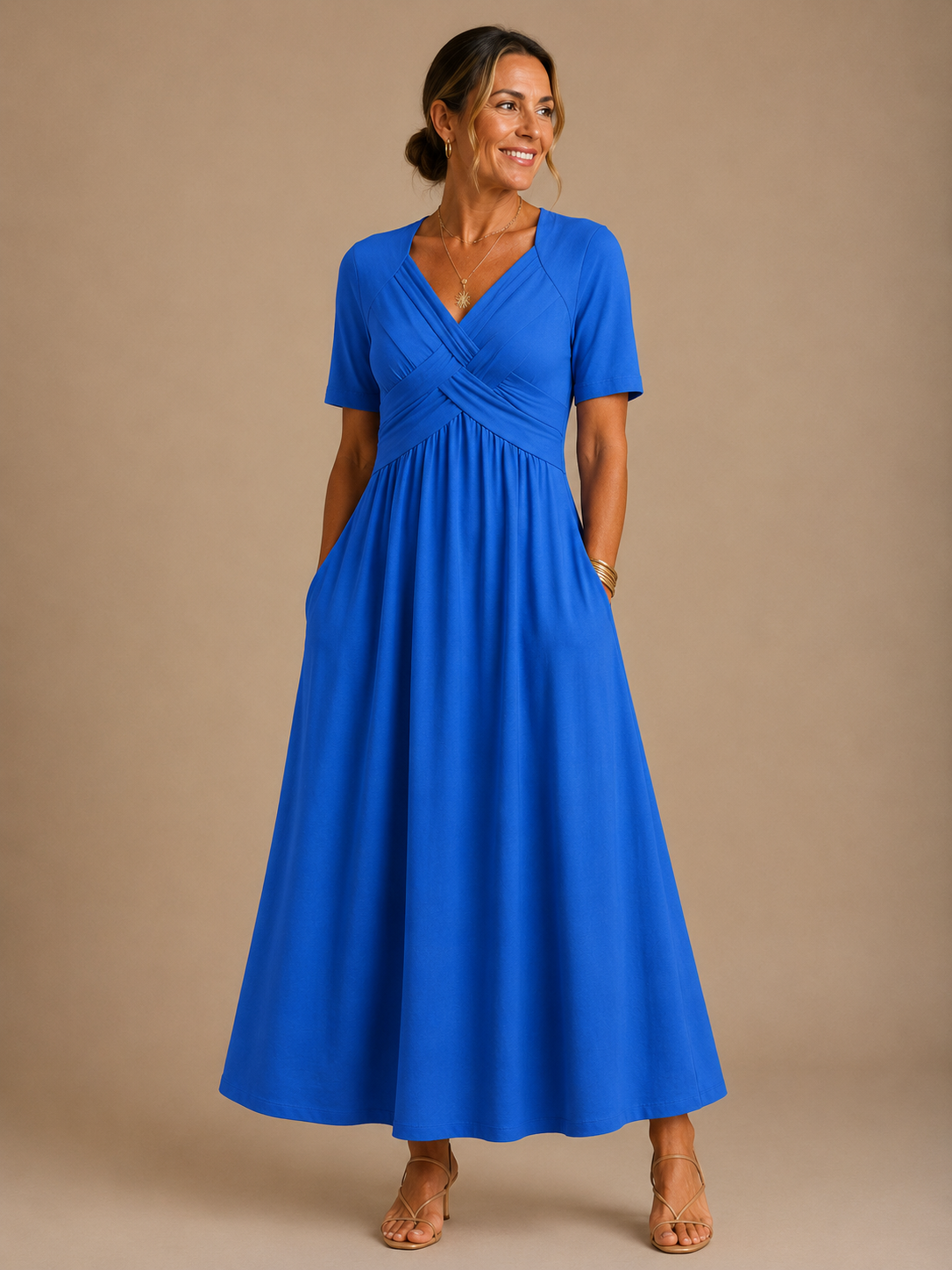 Dames Elegante V-Hals Midi Jurk