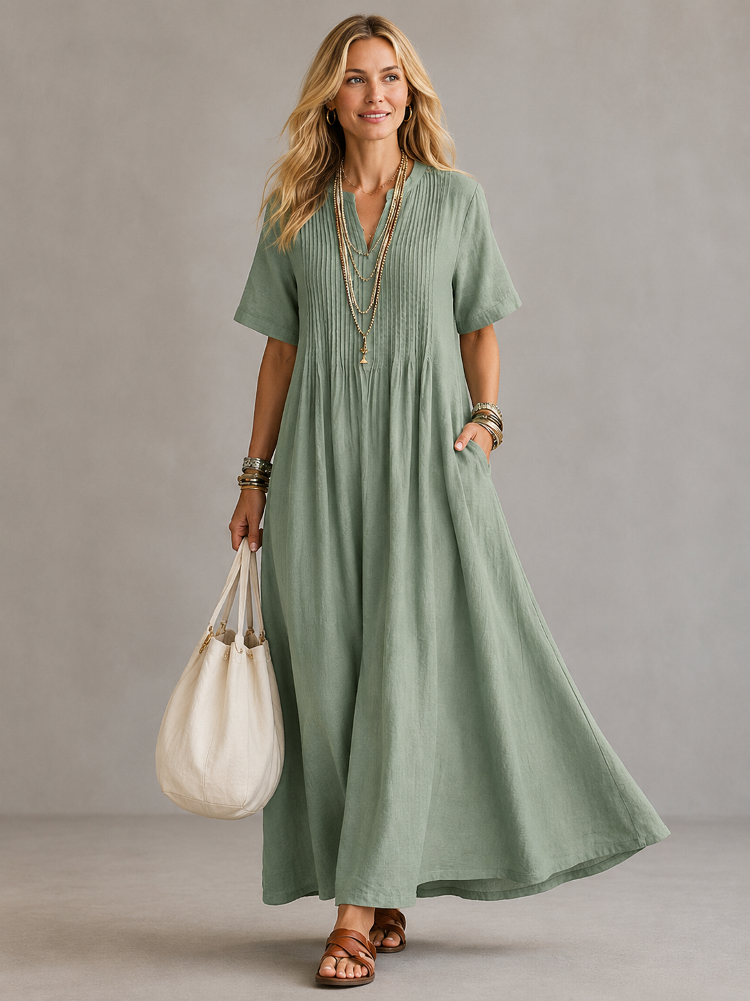 Nathalia Geplooide Maxi-jurk met Relaxte Pasvorm
