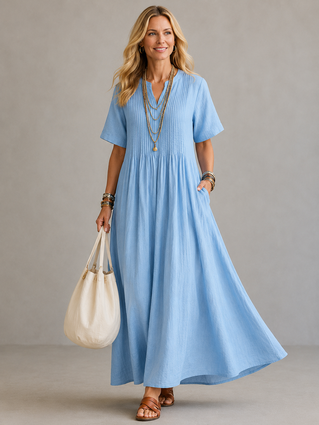 Dames Elegante Geplooide Maxi Jurk