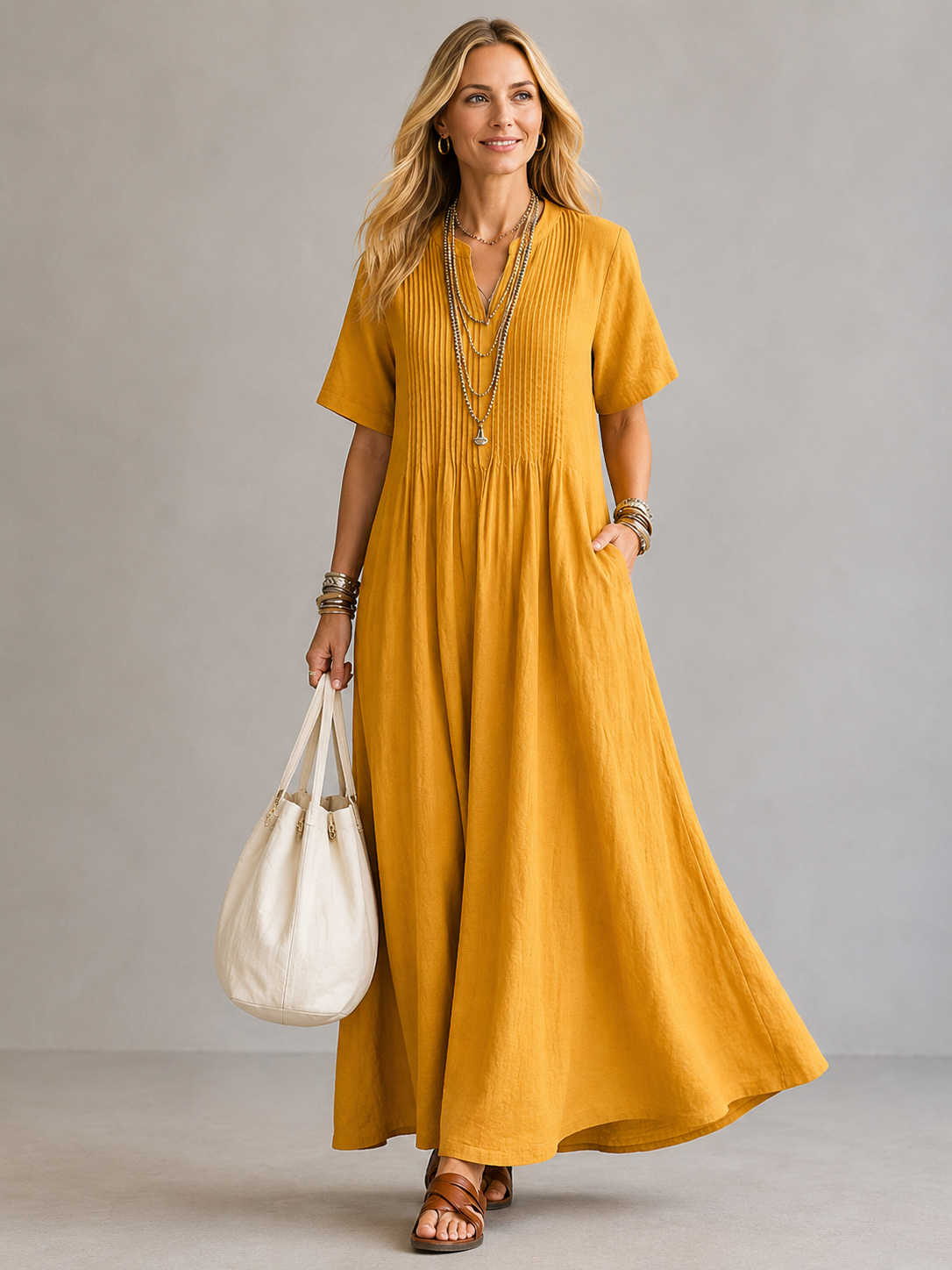 Dames Elegante Geplooide Maxi Jurk