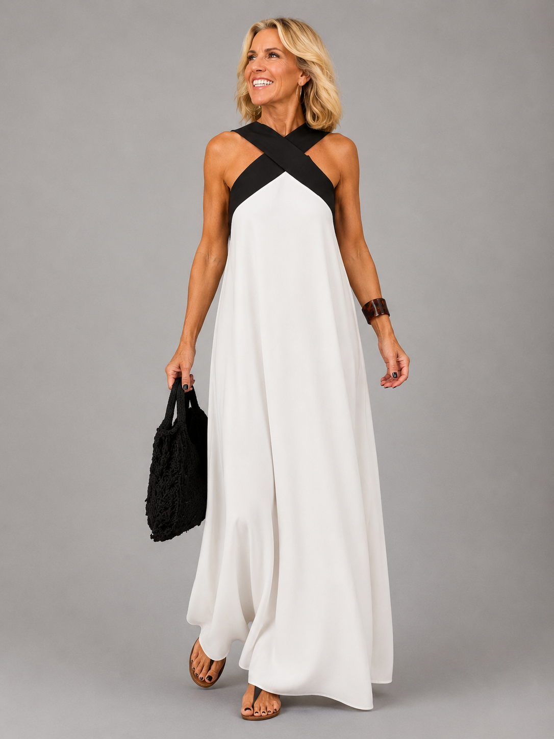 Dames Elegante Gekruiste V-Hals Maxi Jurk