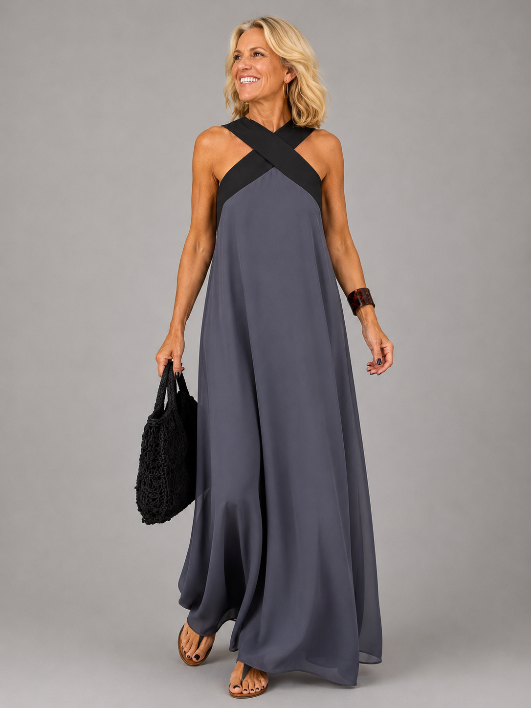 Dames Elegante Gekruiste V-Hals Maxi Jurk