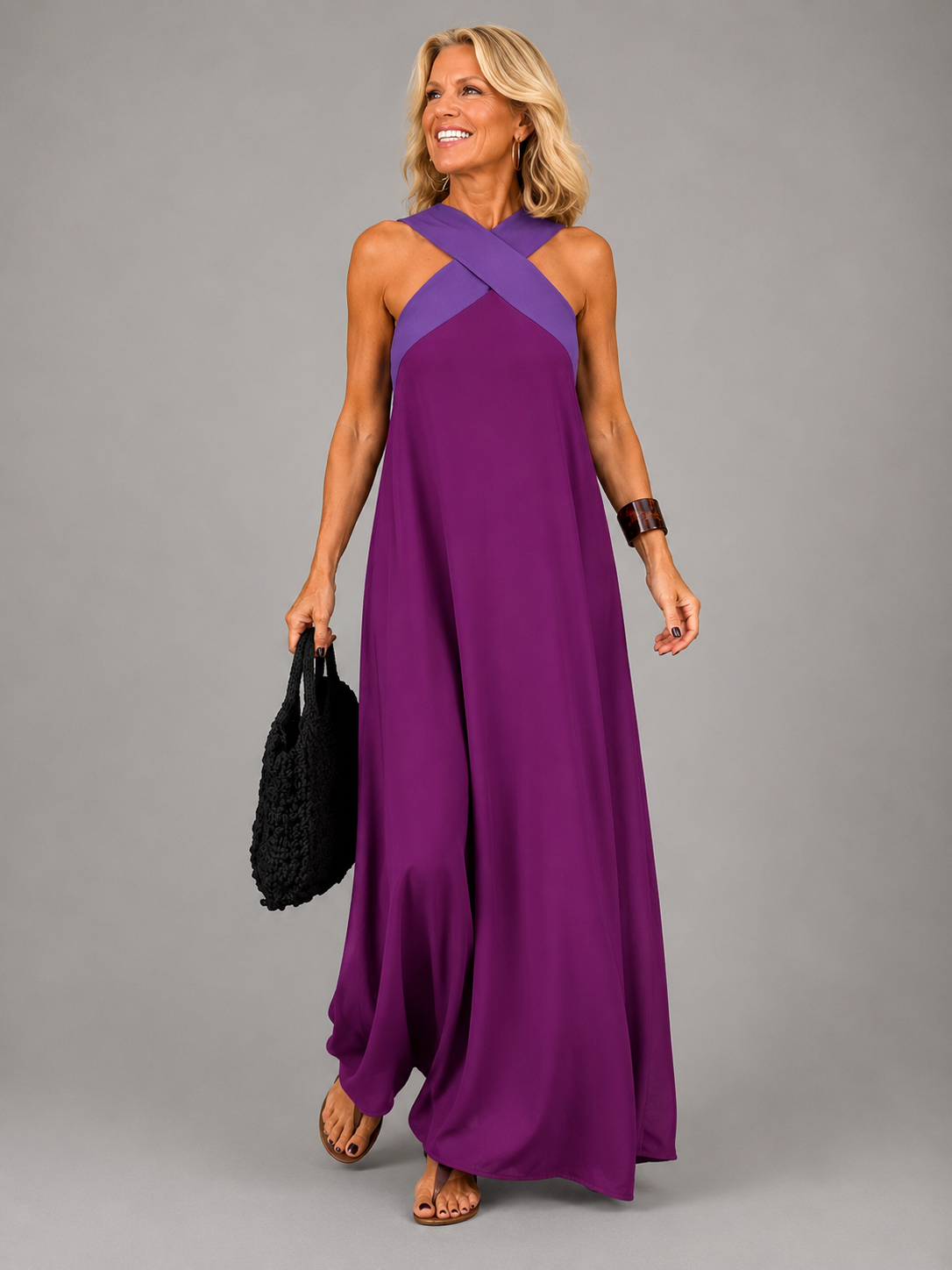 Dames Elegante Gekruiste V-Hals Maxi Jurk