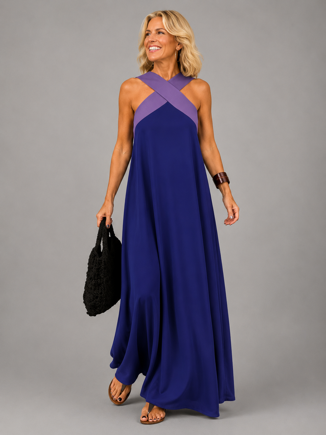 Dames Elegante Gekruiste V-Hals Maxi Jurk