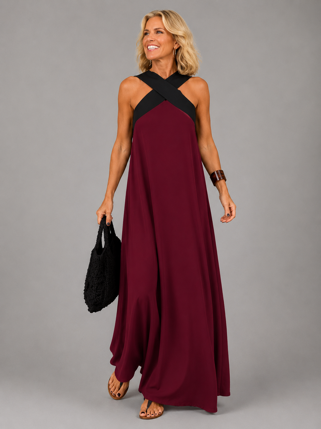 Dames Elegante Gekruiste V-Hals Maxi Jurk