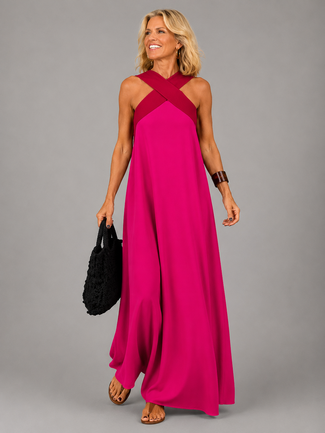 Dames Elegante Gekruiste V-Hals Maxi Jurk