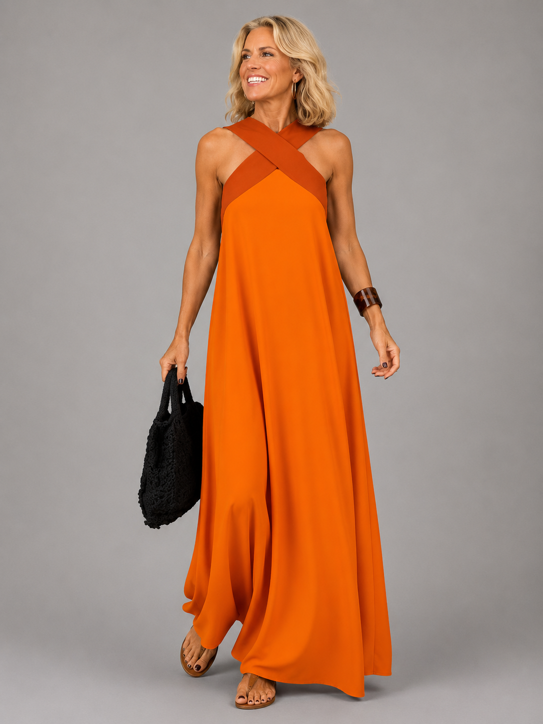 Dames Elegante Gekruiste V-Hals Maxi Jurk
