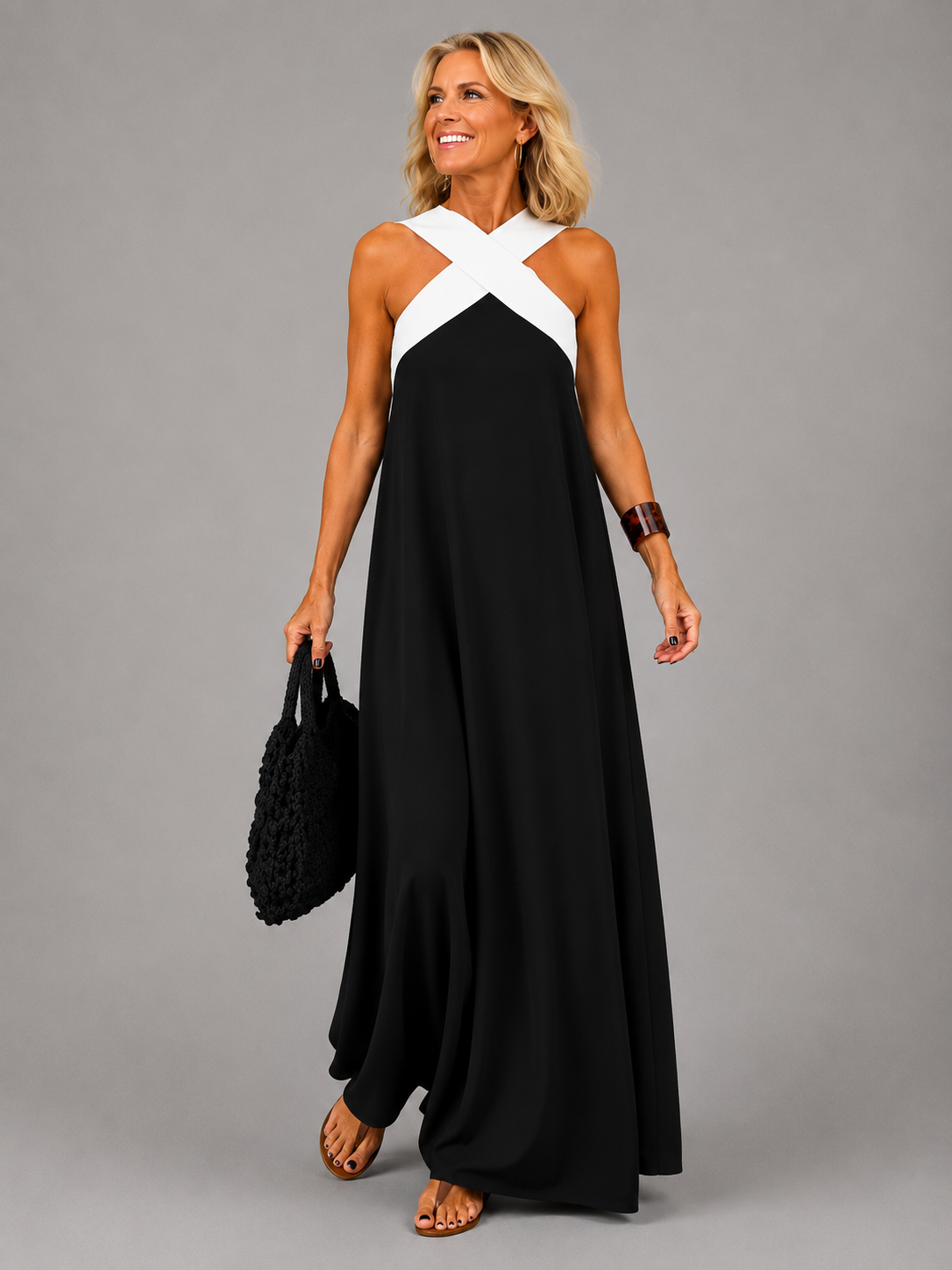 Dames Elegante Gekruiste V-Hals Maxi Jurk