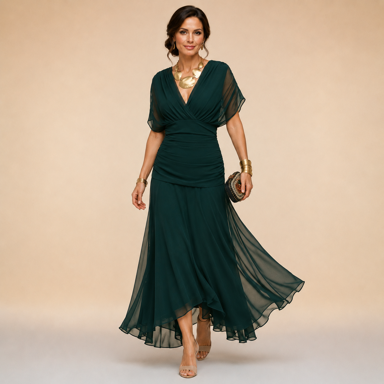 Poppy & Mae Emma Elegante Maxi Feestjurk met V-hals
