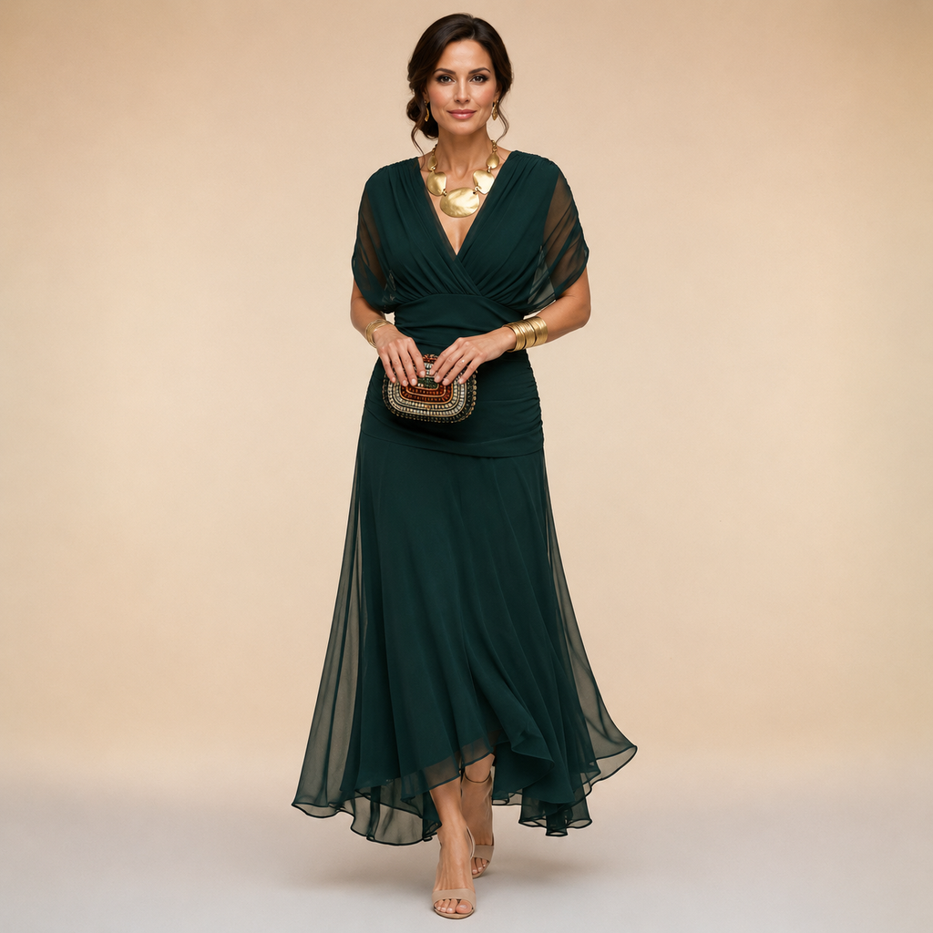 Poppy & Mae Emma Elegante Maxi Feestjurk met V-hals