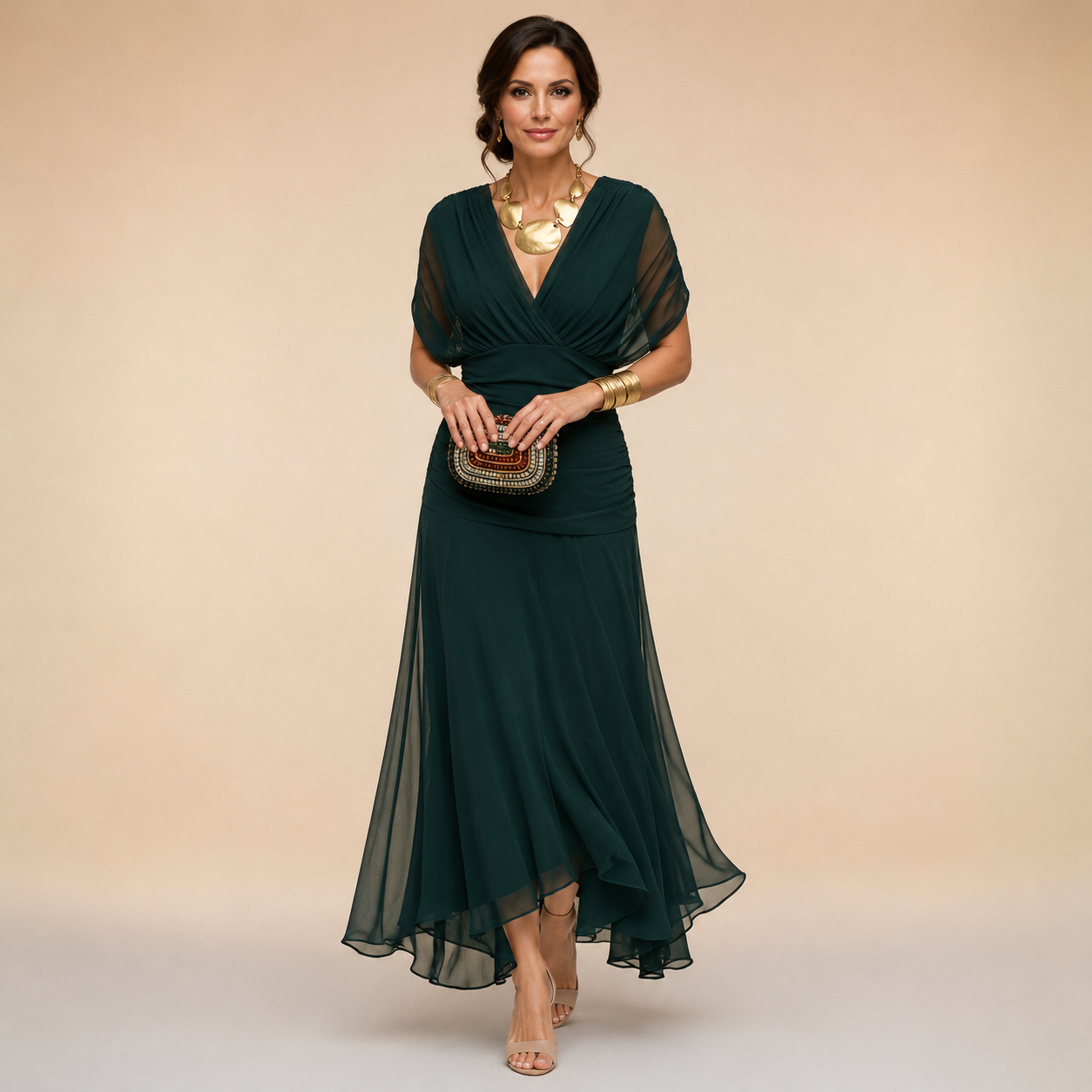 Poppy & Mae Emma Elegante Maxi Feestjurk met V-hals