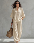Elena Dames Set, Elegante Katoen en Linnen Kleding Set