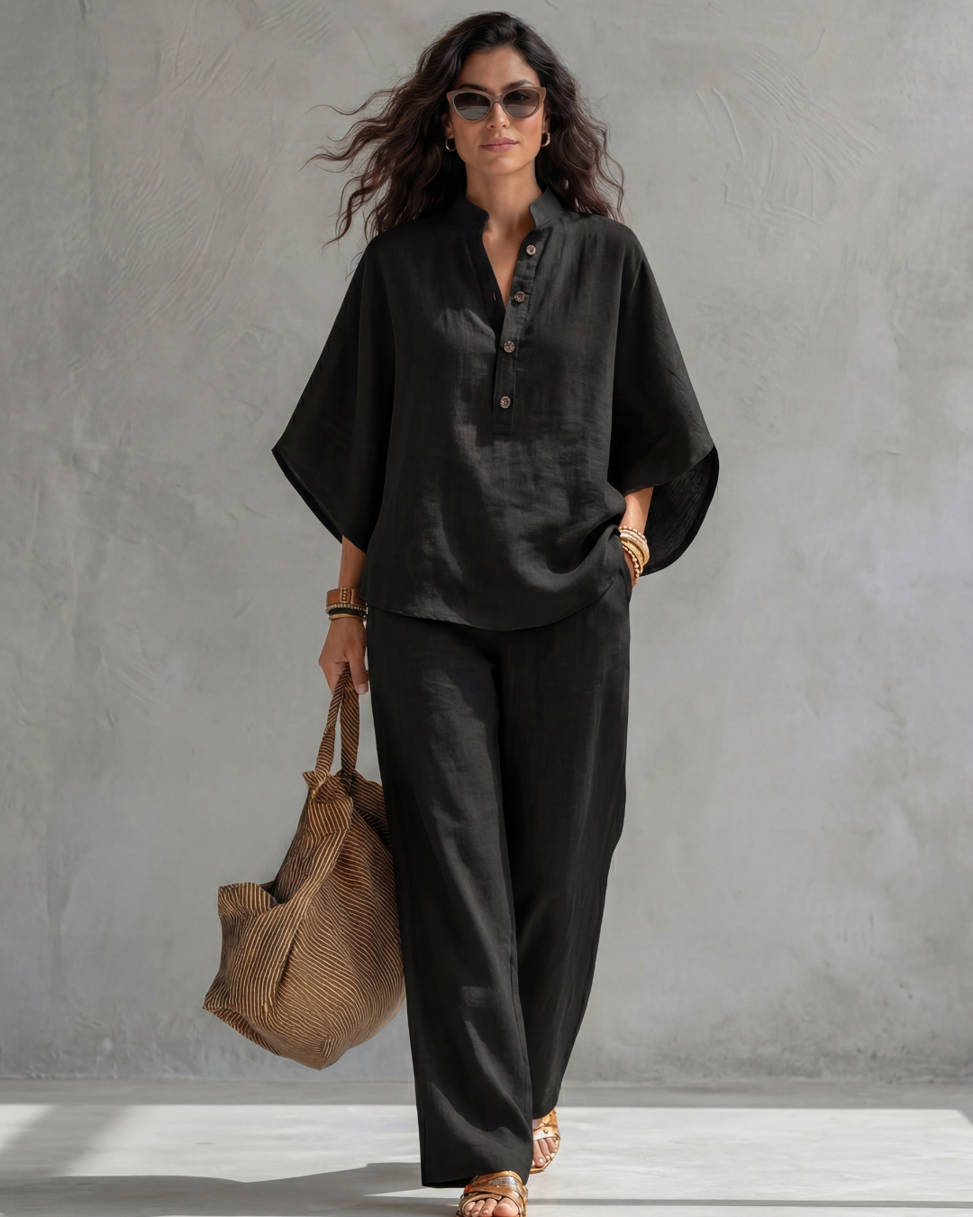 Elena Dames Set, Elegante Katoen en Linnen Kleding Set