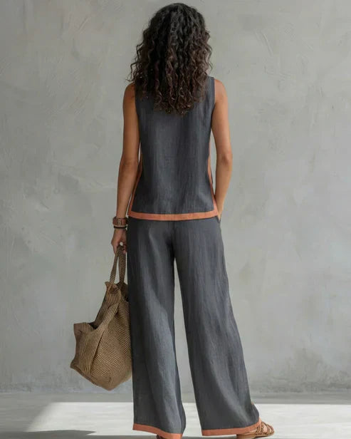 Leila Tweedelige Vloeiende Set, Elegante Lichtgewicht Damesoutfit voor Elke Dag