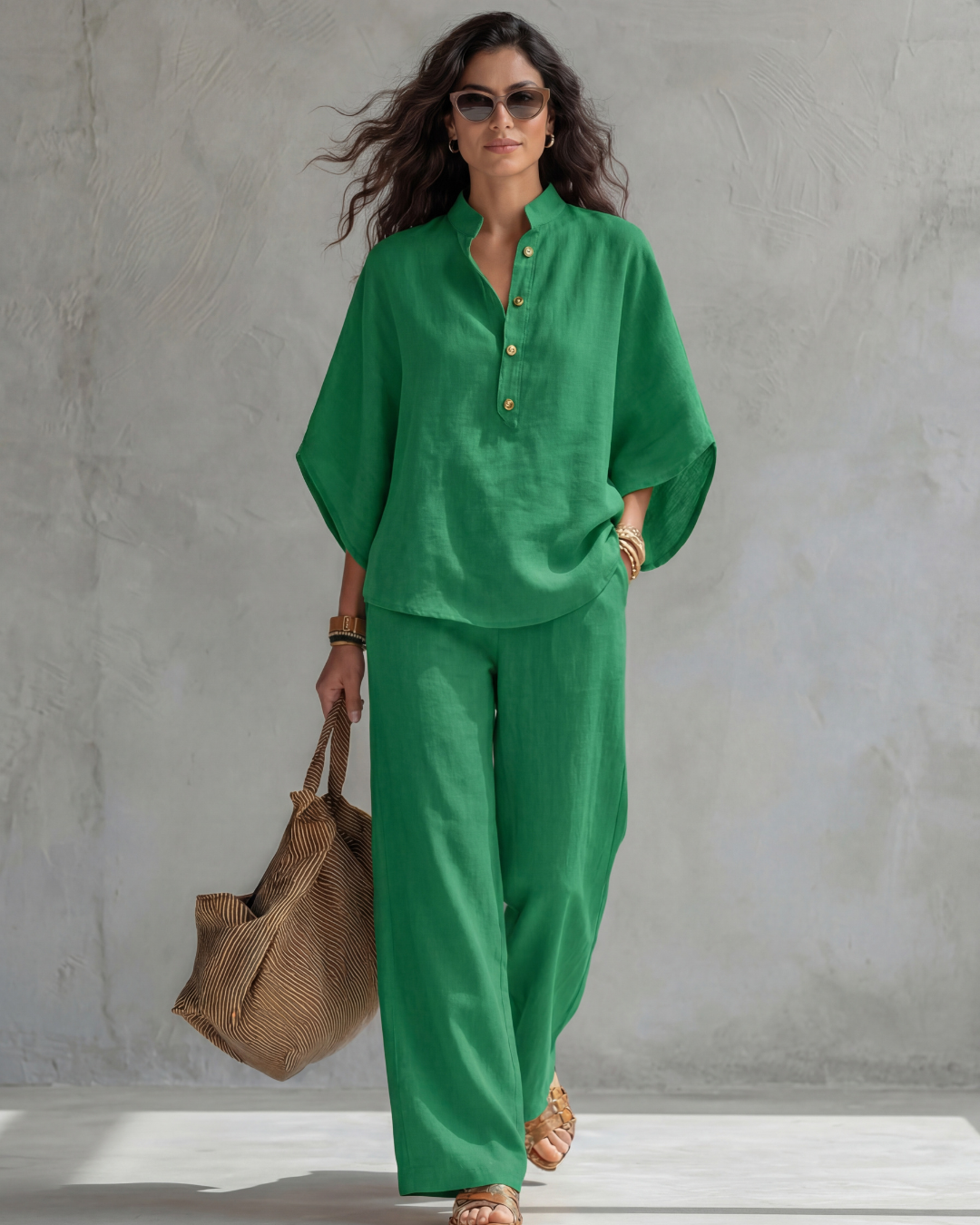Elena Dames Set, Elegante Katoen en Linnen Kleding Set
