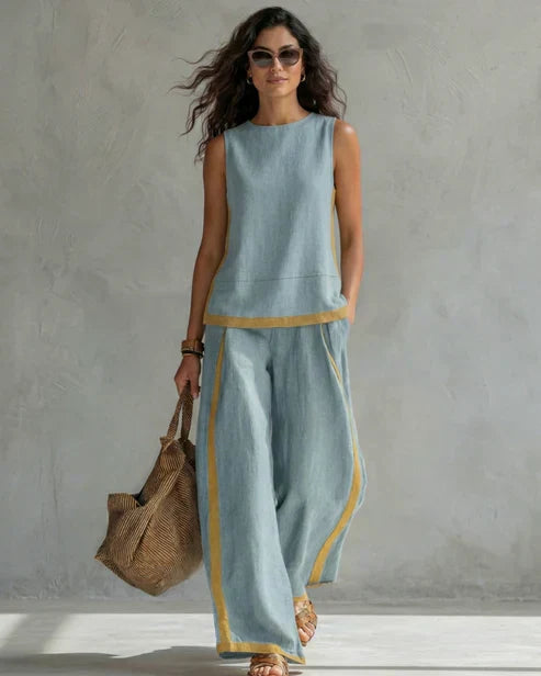 Leila Tweedelige Vloeiende Set, Elegante Lichtgewicht Damesoutfit voor Elke Dag