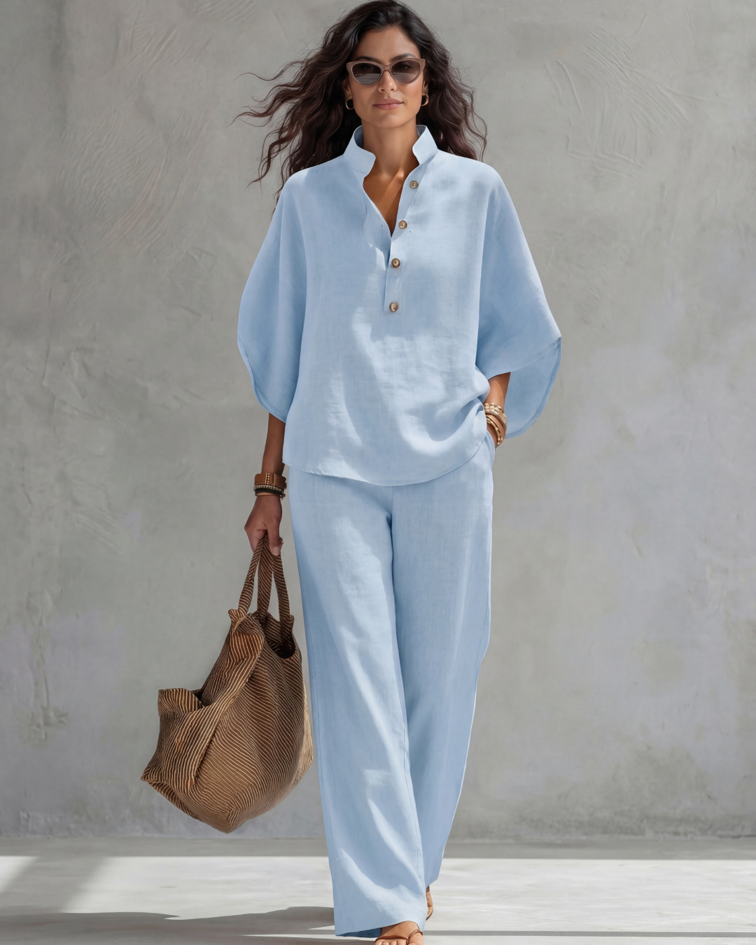Elena Dames Set, Elegante Katoen en Linnen Kleding Set