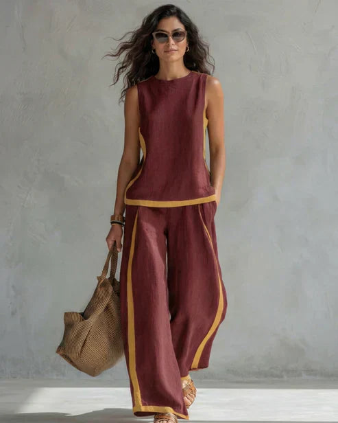 Leila Tweedelige Vloeiende Set, Elegante Lichtgewicht Damesoutfit voor Elke Dag