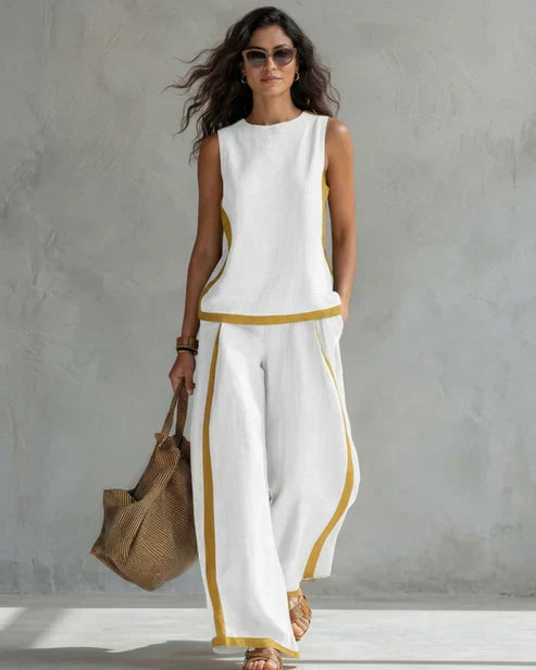 Leila Tweedelige Vloeiende Set, Elegante Lichtgewicht Damesoutfit voor Elke Dag