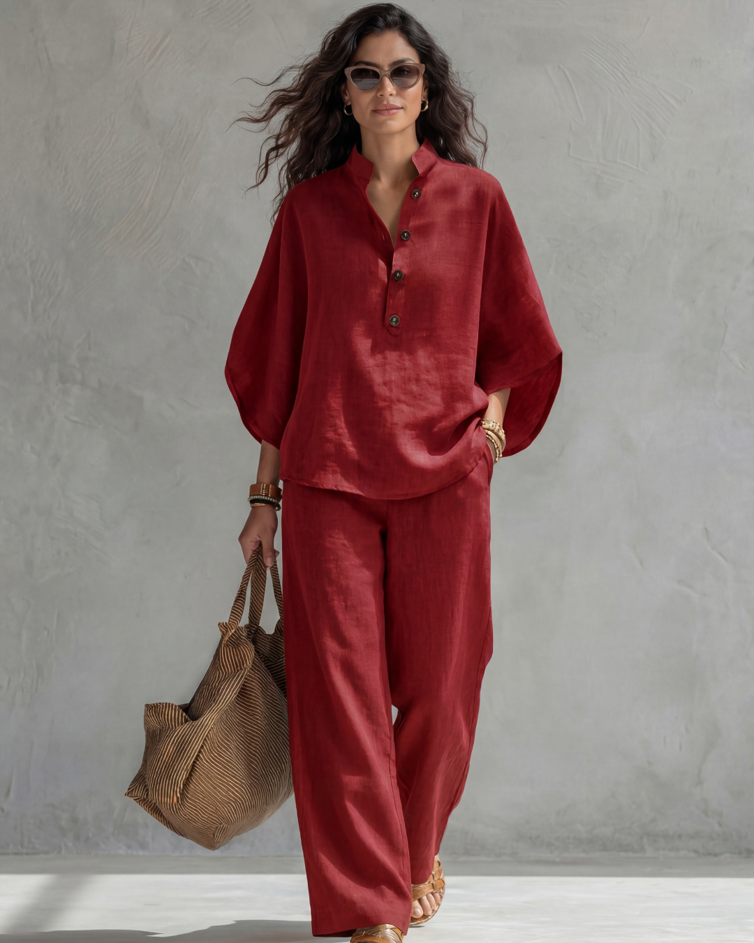Elena Dames Set, Elegante Katoen en Linnen Kleding Set