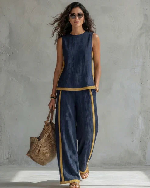 Leila Tweedelige Vloeiende Set, Elegante Lichtgewicht Damesoutfit voor Elke Dag