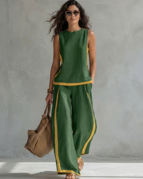 Leila Tweedelige Vloeiende Set, Elegante Lichtgewicht Damesoutfit voor Elke Dag