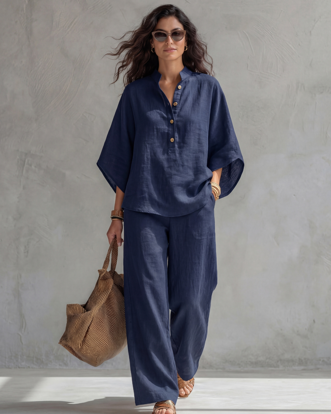 Elena Dames Set, Elegante Katoen en Linnen Kleding Set