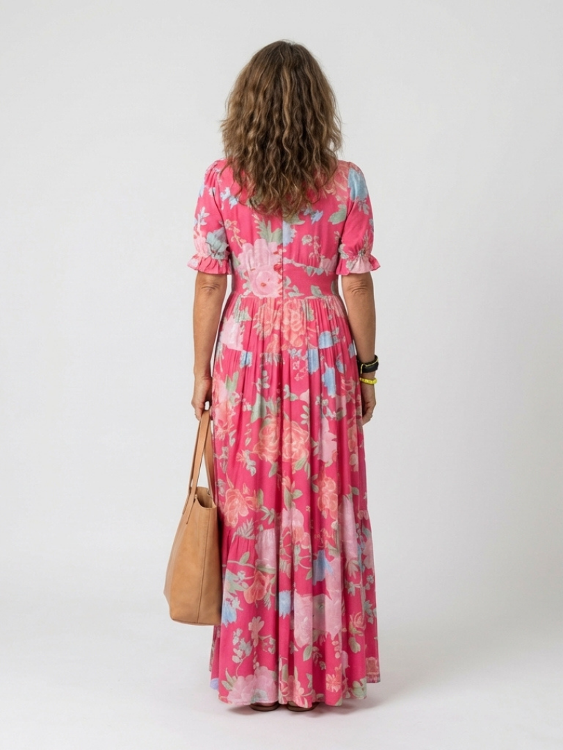Dames Elegante Bloemenprint Midi Jurk met V-Hals