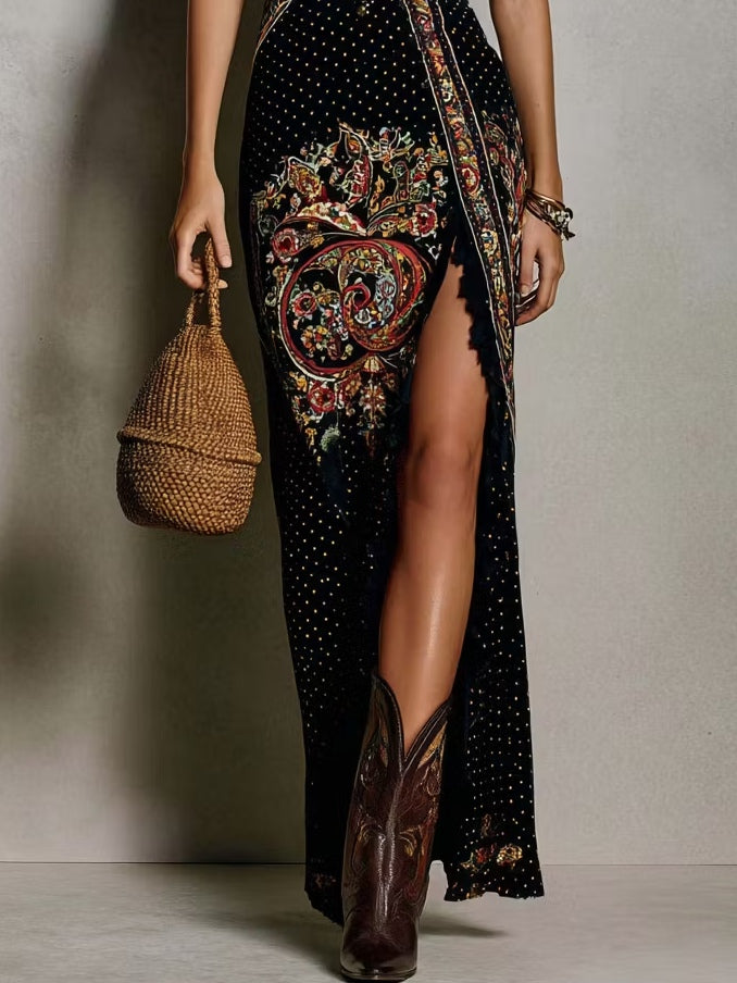 Wells & Monroe Charleston Bohemian Maxi Jurk met V-Hals en Split