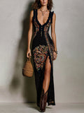 Wells & Monroe Charleston Bohemian Maxi Jurk met V-Hals en Split