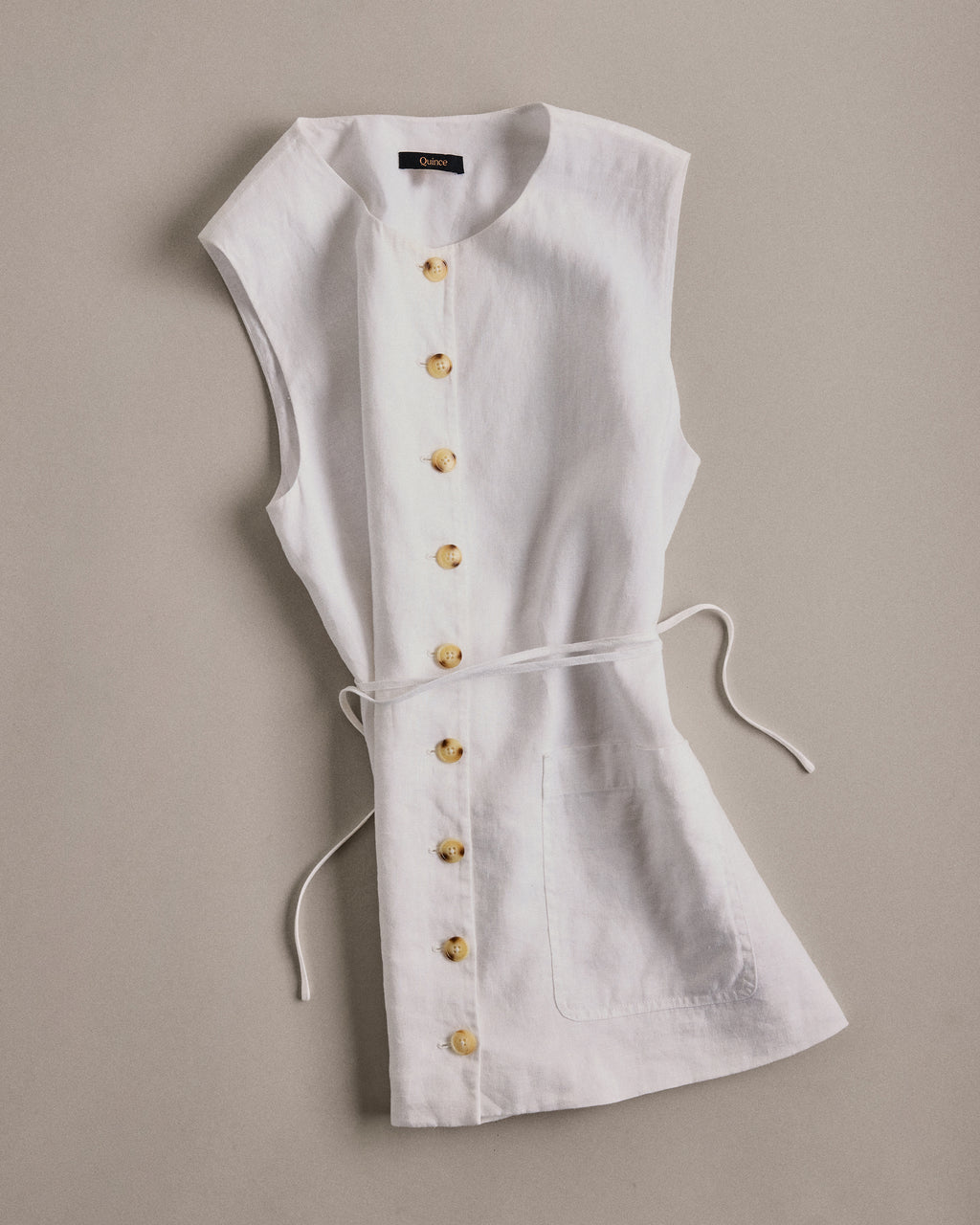 Quince 100% Europees Linnen Longline Gilet Dames Knoopsluiting Mouwloze Top