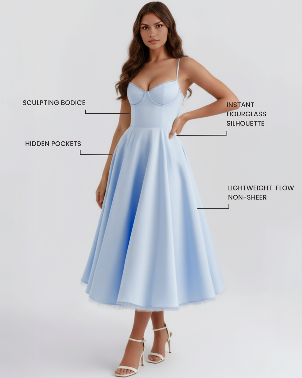Almond Muse Selene Midi-jurk Satijnachtig Tule Babyblauw