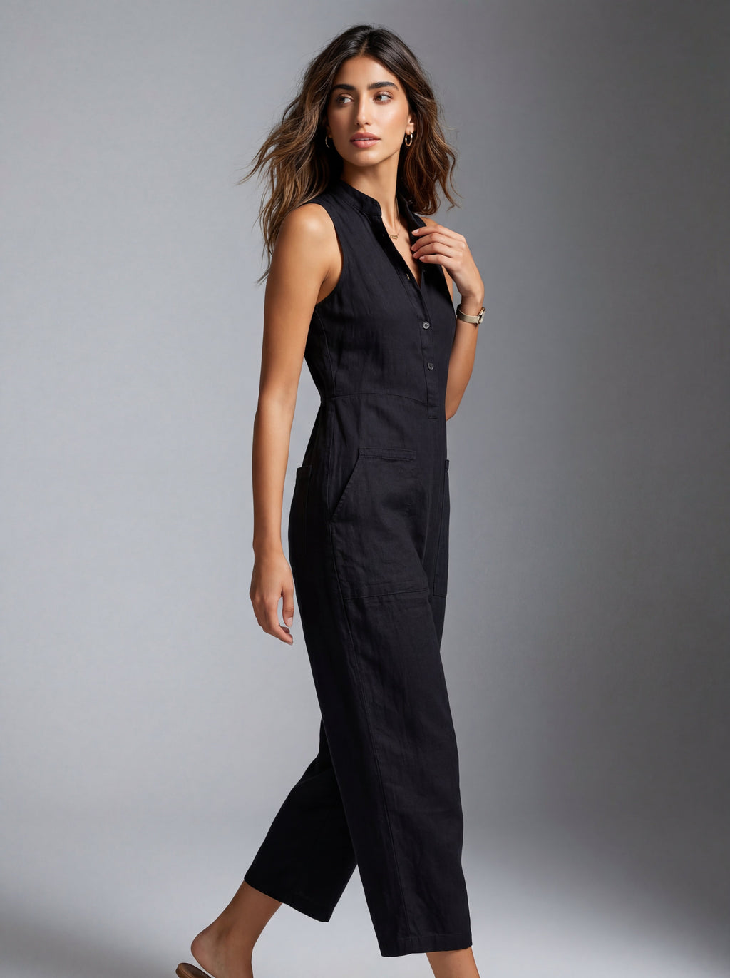 Minimalistische Mouwloze Jumpsuit van Ademende Linnenmix voor Dames