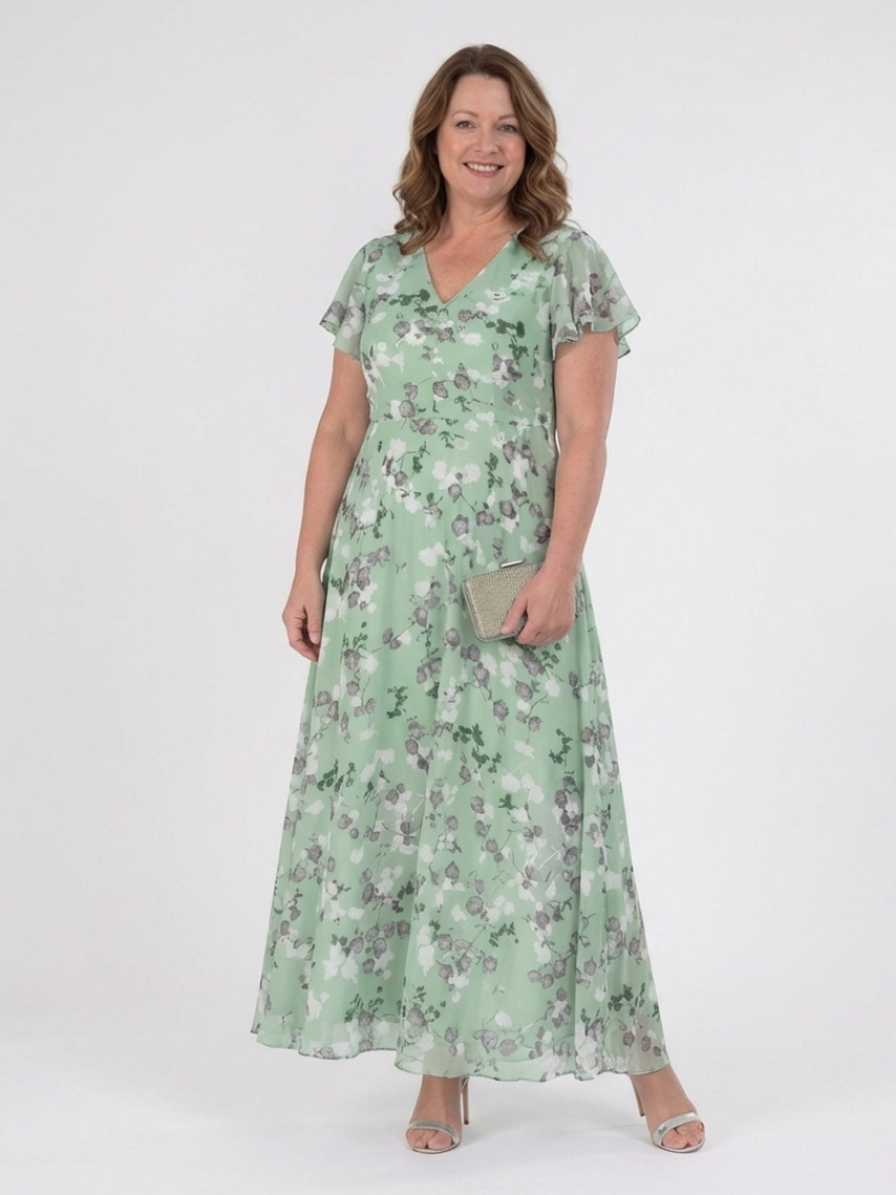Dames Elegante Bloemen Chiffon Maxi Jurk met V-Hals
