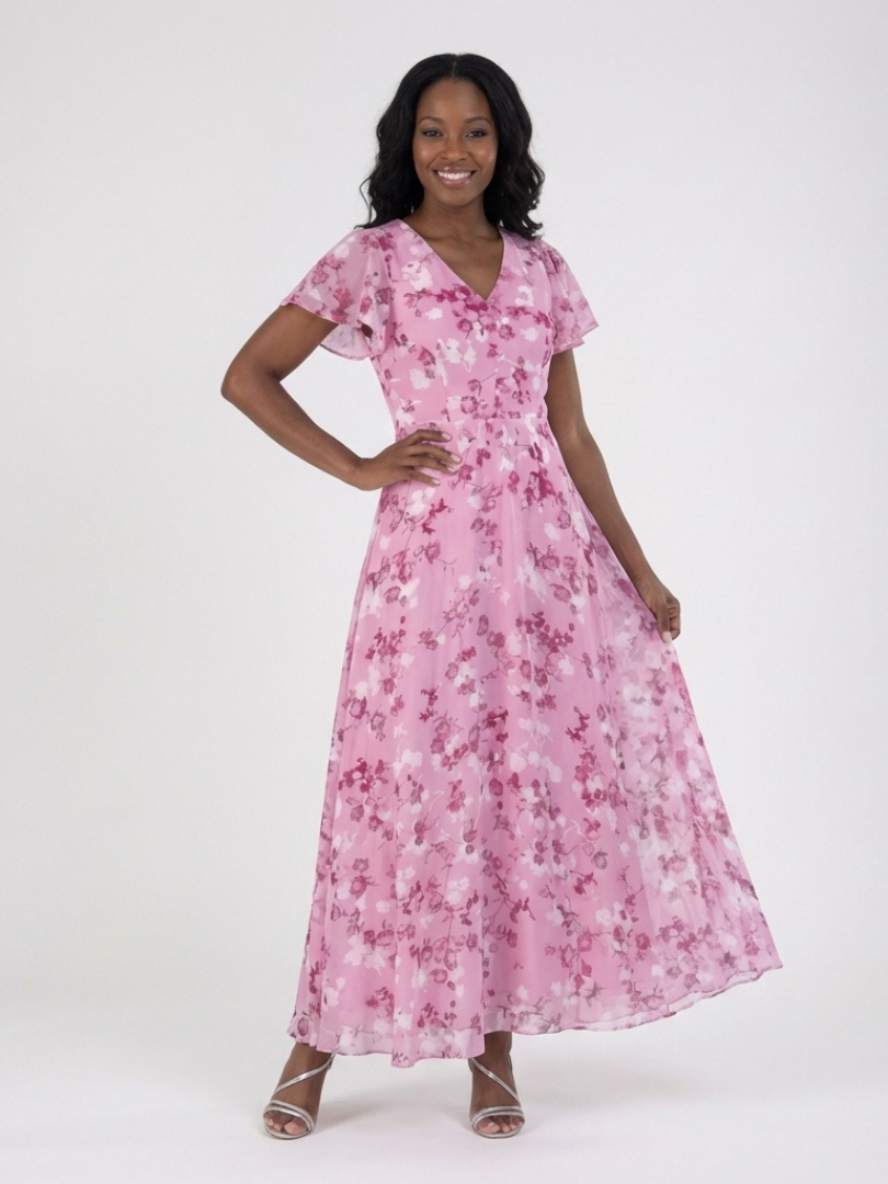Dames Elegante Bloemen Chiffon Maxi Jurk met V-Hals
