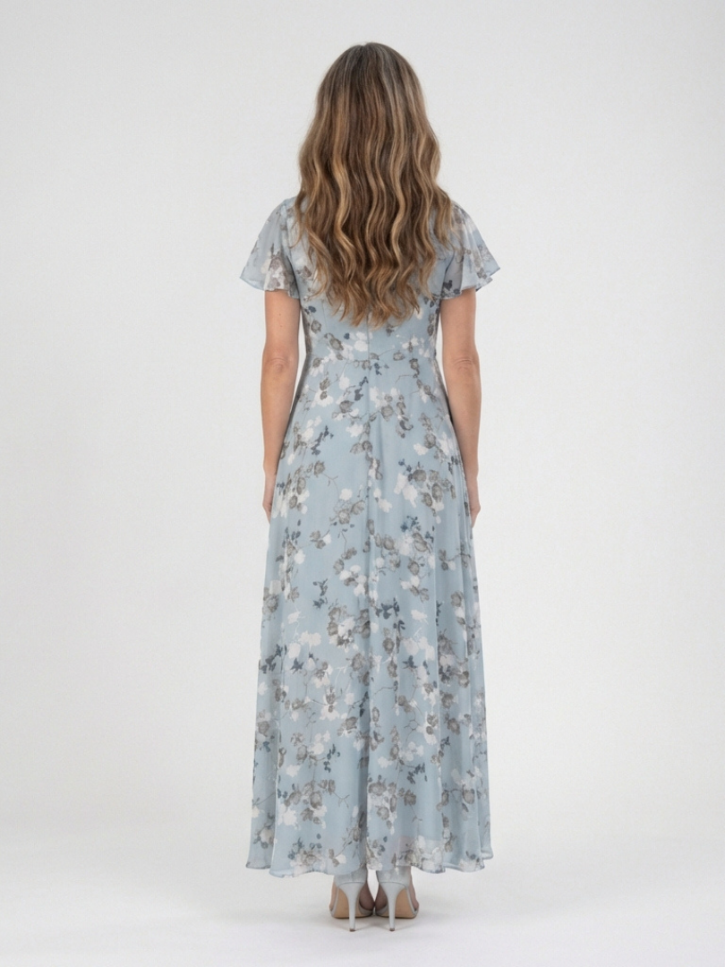 Dames Elegante Bloemen Chiffon Maxi Jurk met V-Hals
