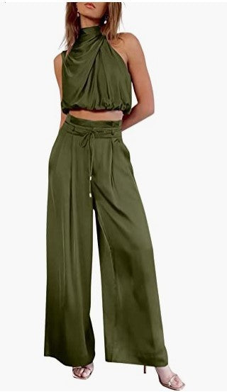 Dames 2-Delige Zomerse Vrijetijdsset Mouwloze Top en Wijdbeens Broek