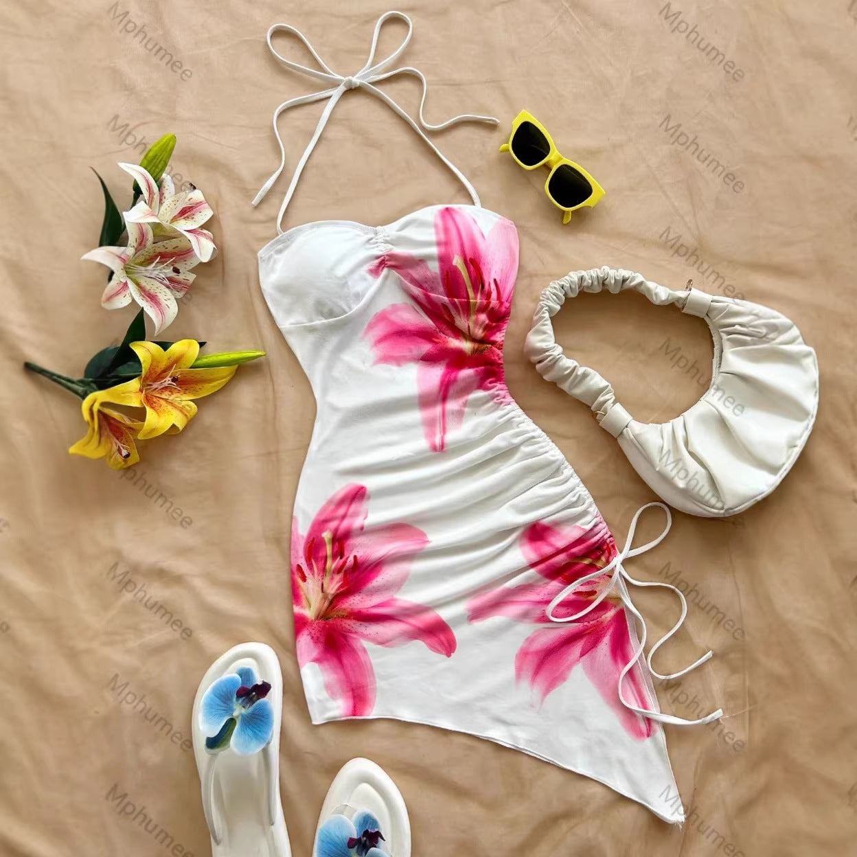 Sexy Bloemenprint Bodycon Jurk met Spaghettibandjes voor Dames Strandstijl