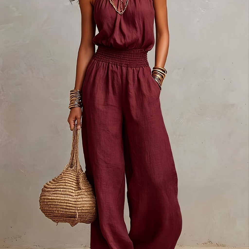 Mouwloze Linnen Jumpsuit met Open Rug voor Dames