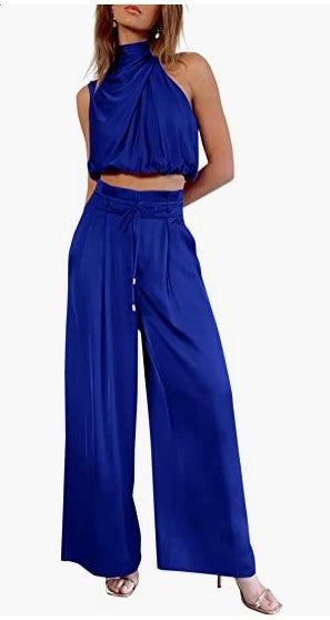 Dames 2-Delige Zomerse Vrijetijdsset Mouwloze Top en Wijdbeens Broek