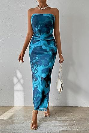 Strapless Bloemen Maxi Jurk Mouwloos Getailleerd Zomer Dames
